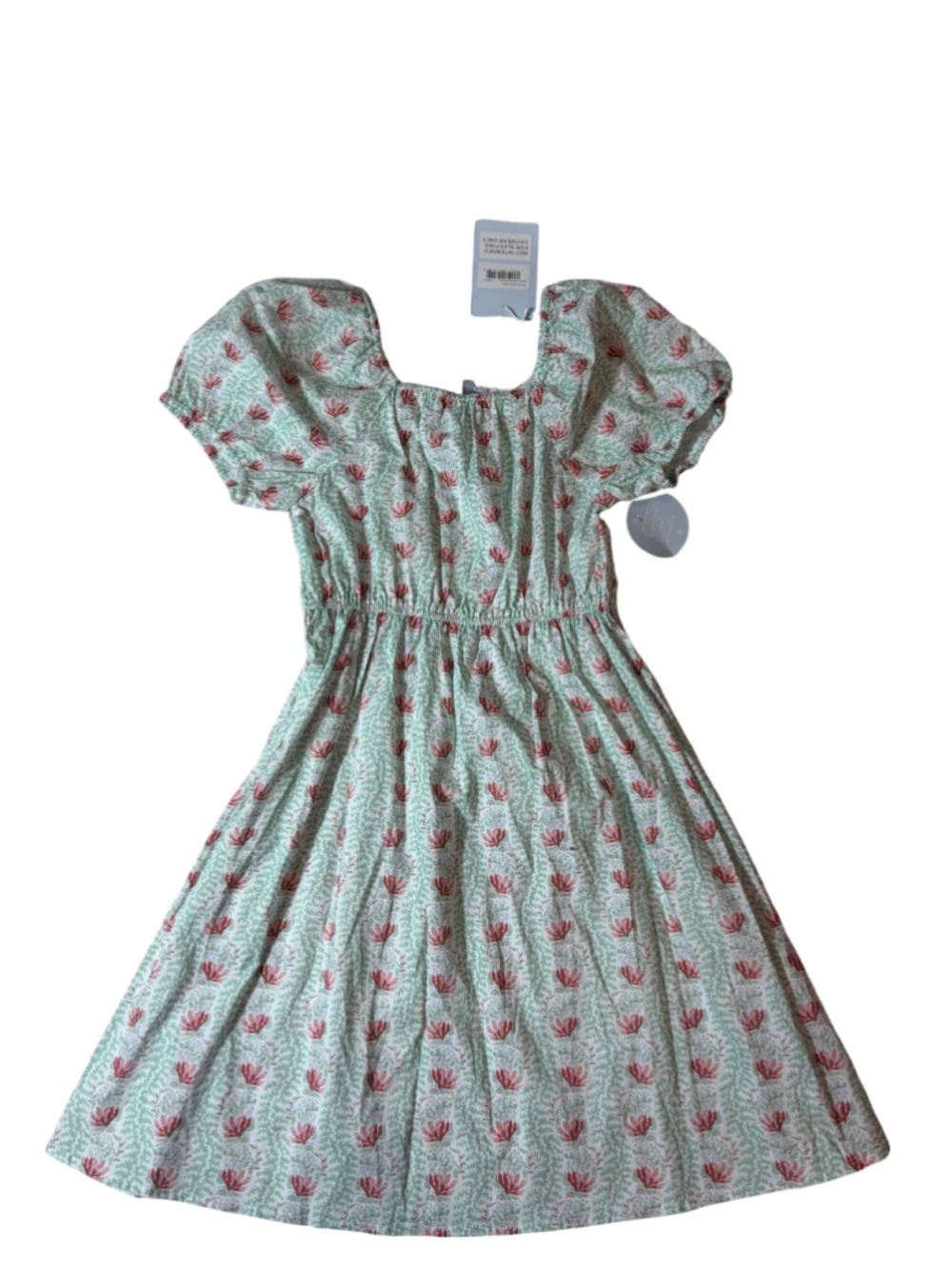 Hill House Home The Tiny Sienna Dress Girls 11/12Y Green Linear Floral NWT
